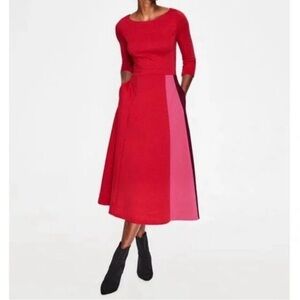 Boden Claudia Colorblock Ponte Midi Dress Red Pink Plum 8P Petite Retro Party